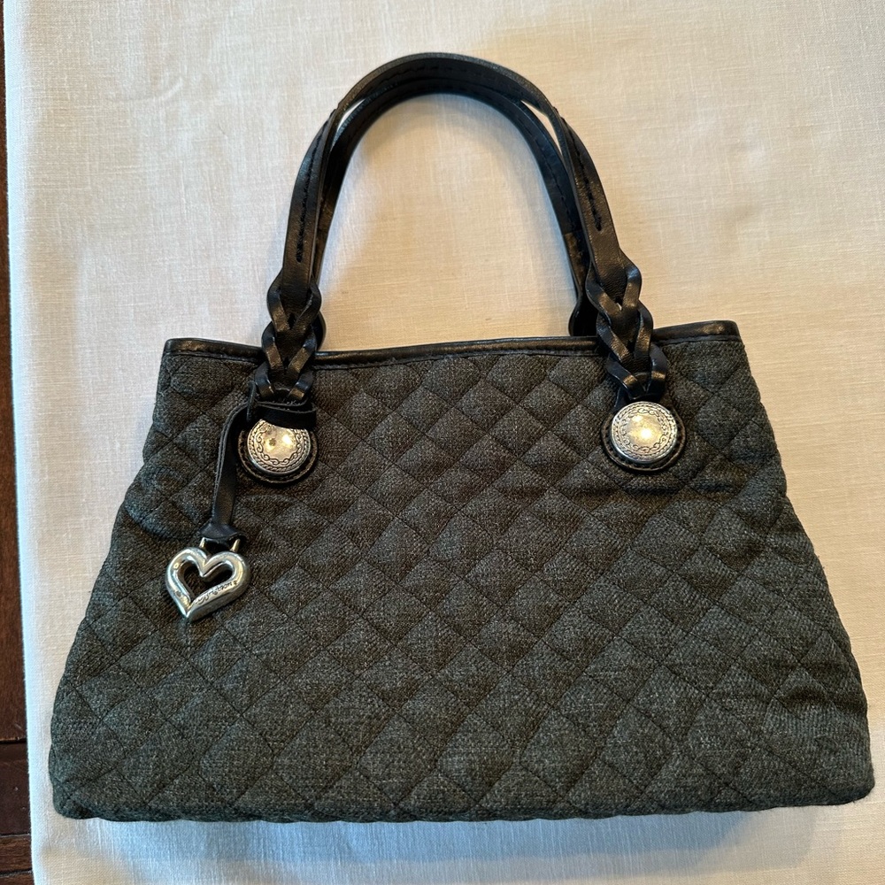 Vintage Brighton handbag, grey fabric, black leather